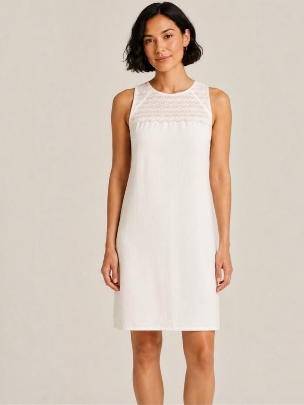 Ann Taylor LOFT White Sleeveless Sheath Scallop Detail Dress Size 10